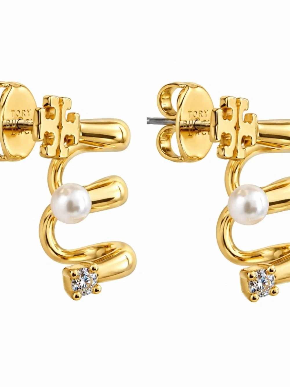TORY BURCH • Gold Logo Pearl Ear Jacket Set Kira Multi-hoop Earrings